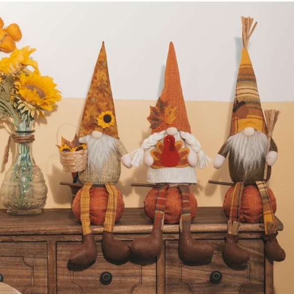 NWT- Set of 3- Fall Harvest Gnome Decorations on Pumpkin Bases 🍁🌻 - Picture 1 of 9